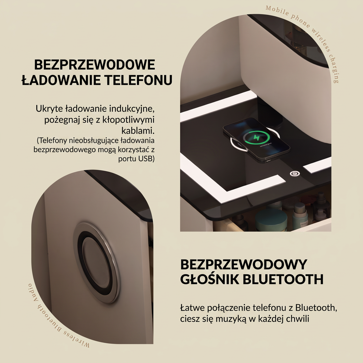 Lumira Soft - Toaletka LED Smart z ładowaniem Qi i Bluetooth